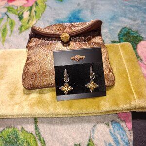 Barbara Bixby Vintage Citrine and Topaz Lotus Flower Hoop Earrings